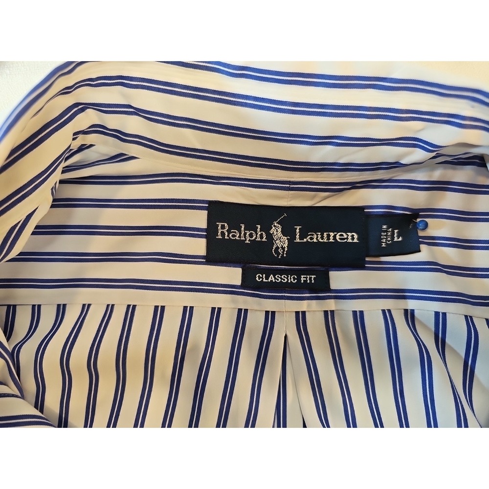 Ralph Lauren Blue Striped Button-Down Shirt, Mens SZ L , Long Sleeve, Rn 41381